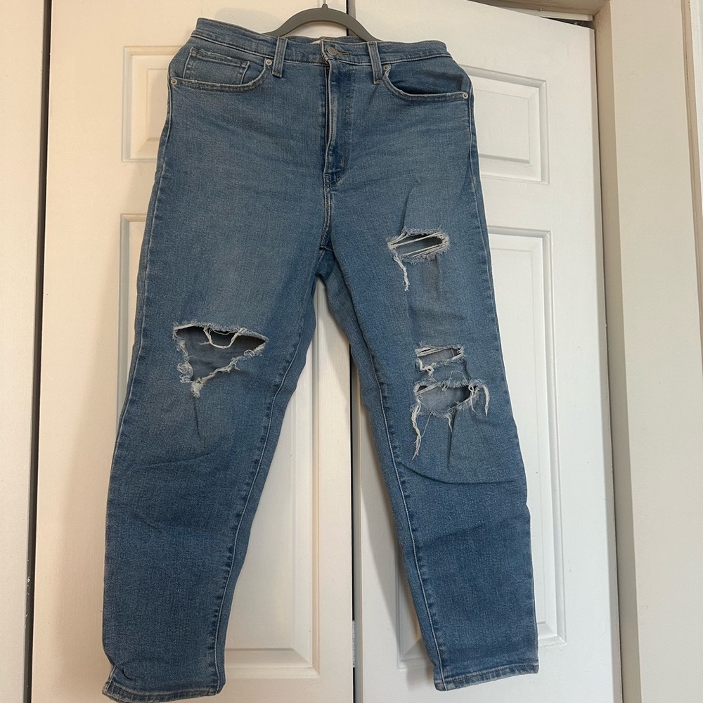 Blue Boyfriend Jeans with Distressed Details